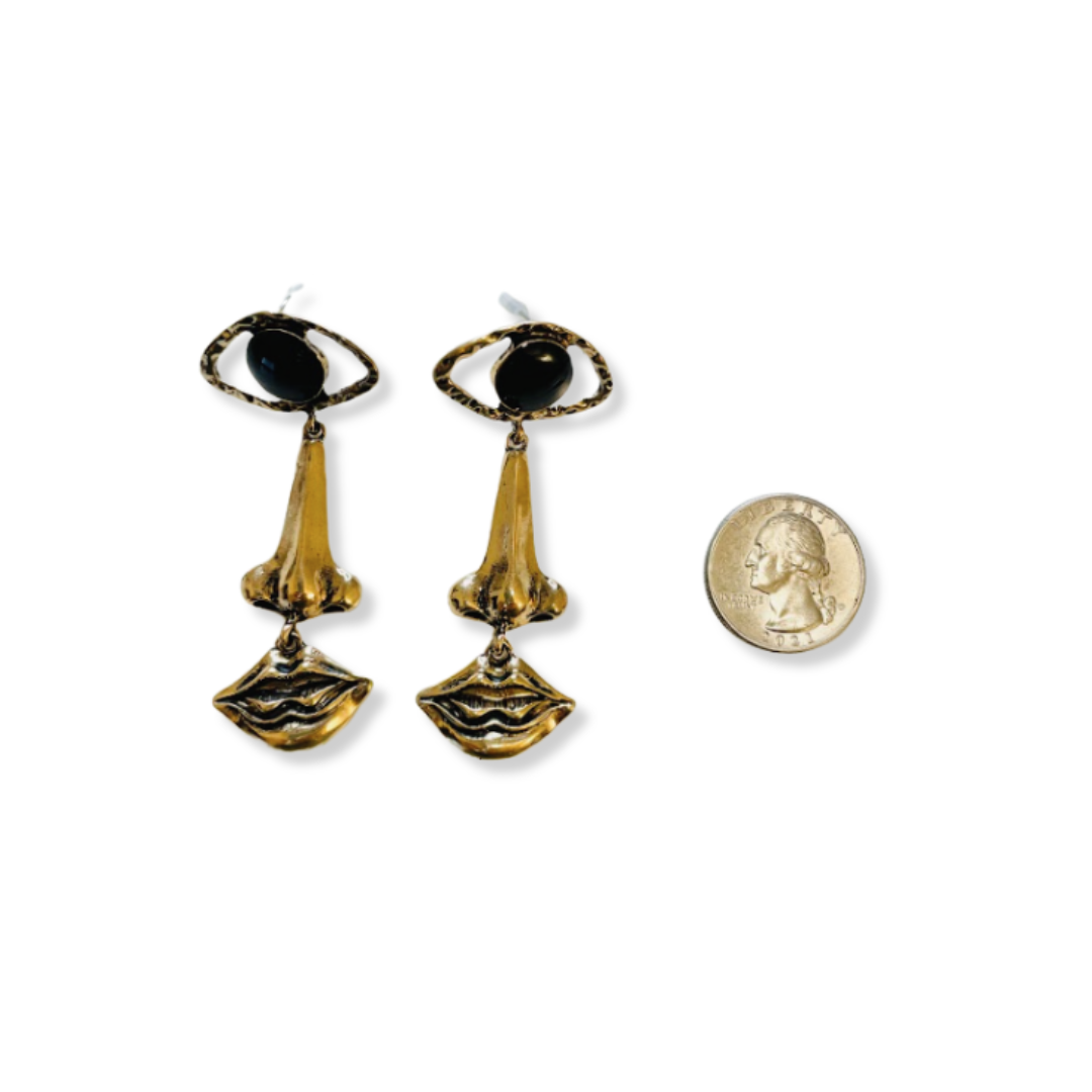 Vintage Nose, Lips, Eye Dangling Earrings