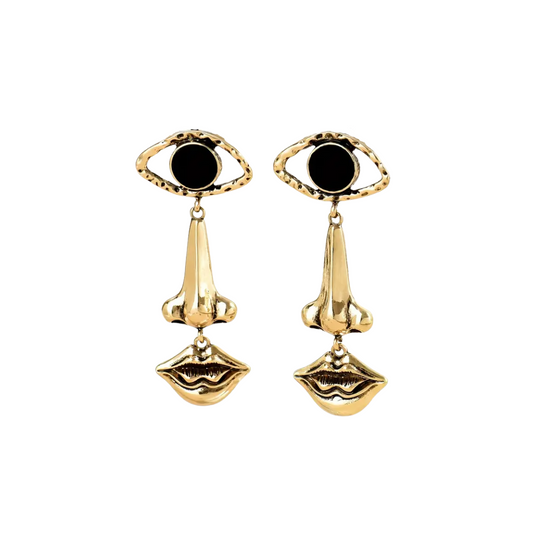 Vintage Nose, Lips, Eye Dangling Earrings