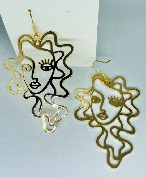 Gold Hollow Face Drop Earrings