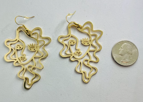 Gold Hollow Face Drop Earrings