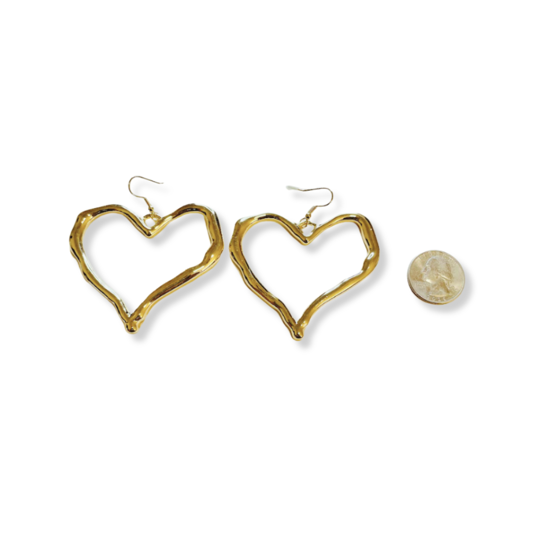 Gold Dangle Heart Earrings